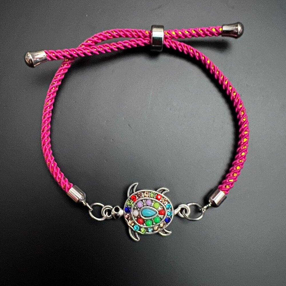Designs by Forte Hot Pink Slide Cord Bracelet | Turtle Charm Tropical Boho - Picture 5 of 5